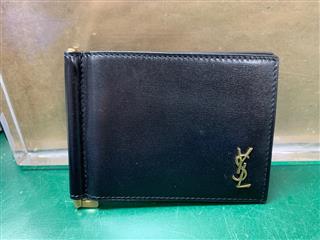 Yves Saint Laurent Money Clip Leather Wallet - Black